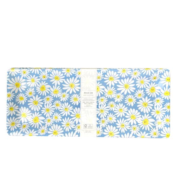 Set of 2 BELLA LUX Spring Blue Yellow Daisies 19x8 Melamine Serving Trays NEW - Picture 1 of 8